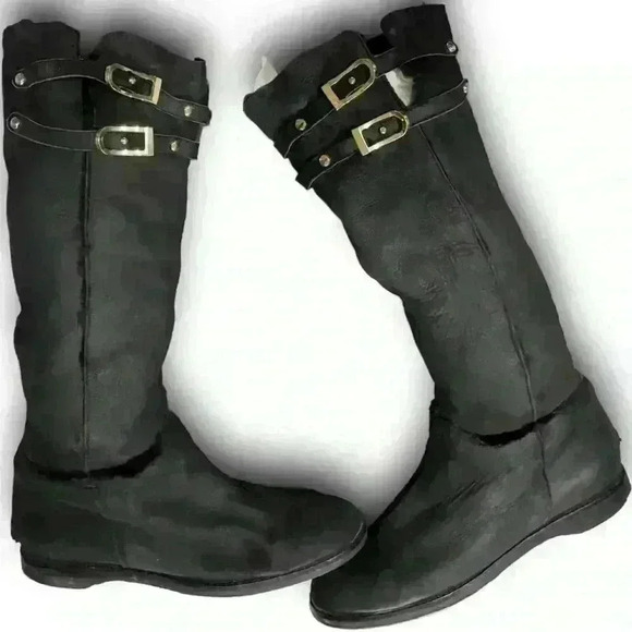 Jimmy Choo Boots Shearling Riding Black Gold Buckle Hardware Womens 7 EURO 37.5​ - Picture 5 of 16